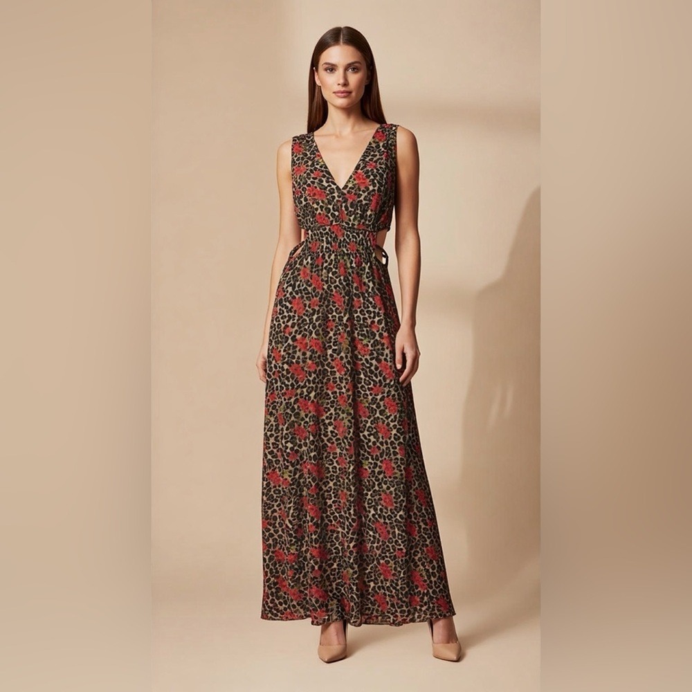 Leopard Print Dress with Red Floral Accents